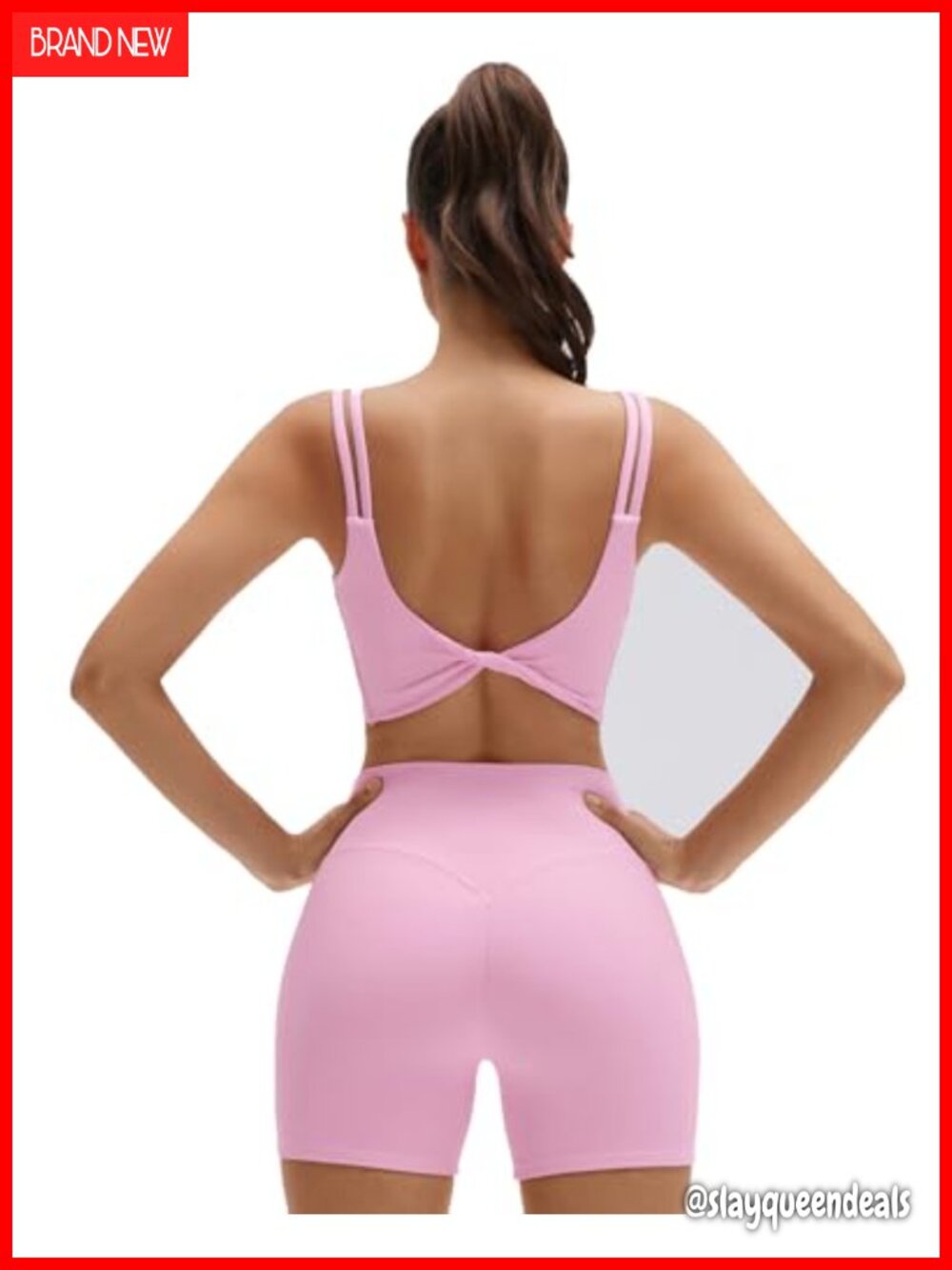 2 Piece Workout Set Twist Back Cami Bra & Bike Shorts